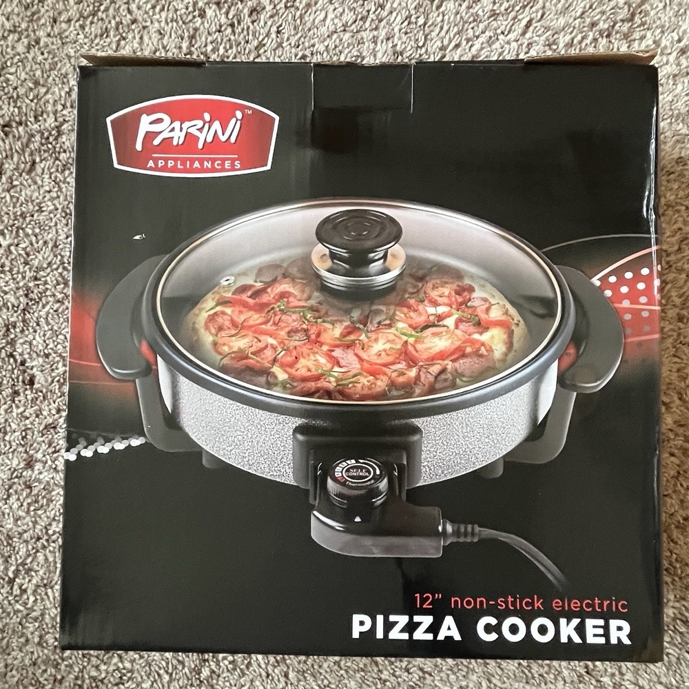 Parini Electric Pizza Cooker 12" Non-Stick with Glass Lid *New in Box*